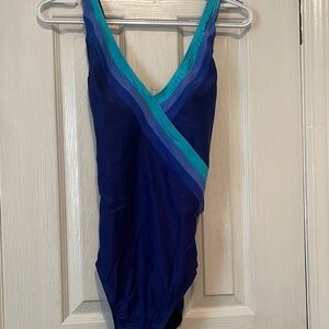 Speedo Navy and Aqua One-Piece Swimsuit